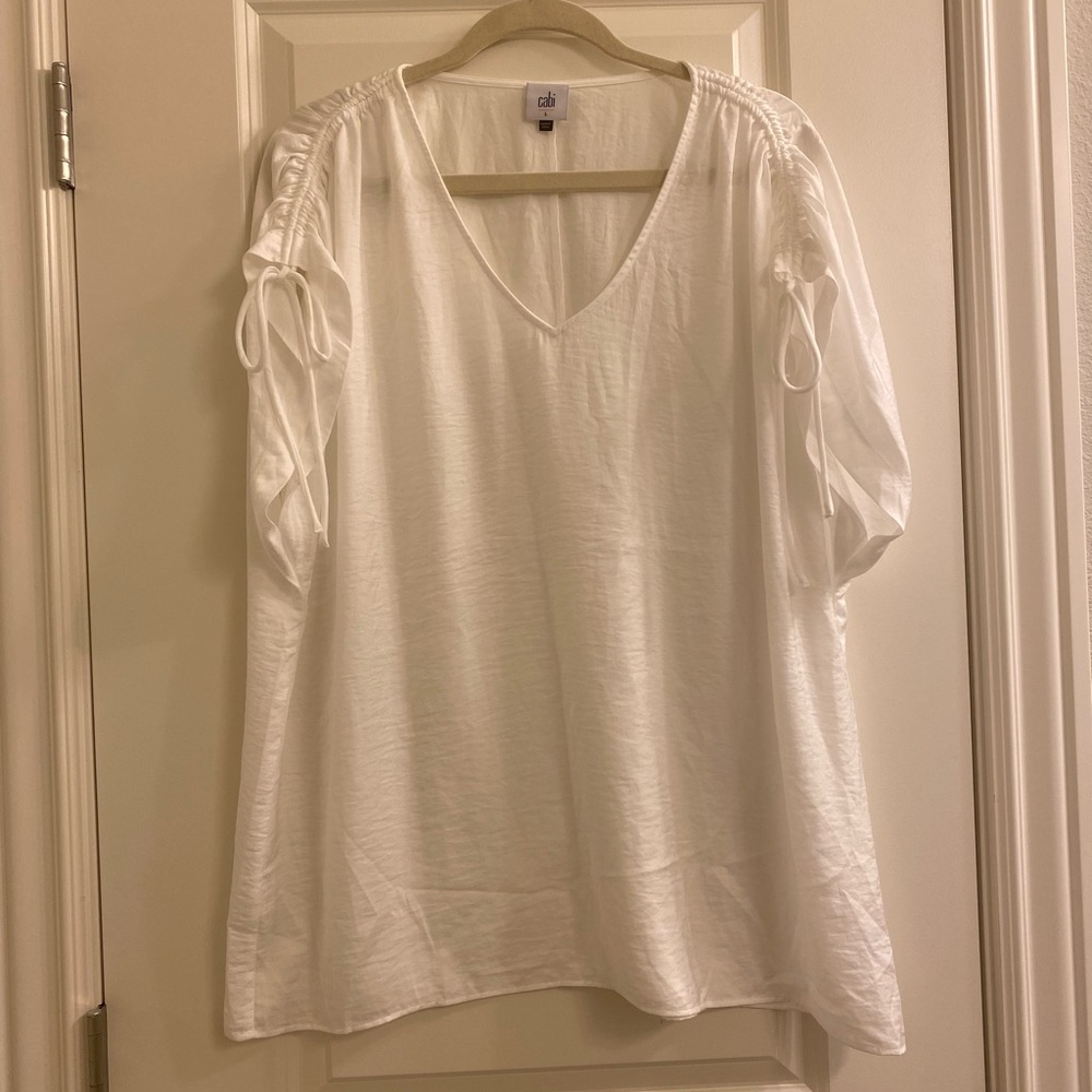 Cabi White Blouse with Statement Sleeves